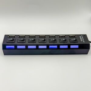 Brand New 7-Port USB 2.0 Hub with Switches & LED Lights
